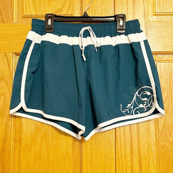 Athleta Small Teal Green Blue White Trim Attached Liner Athletic Shorts - Picture 1 of 4